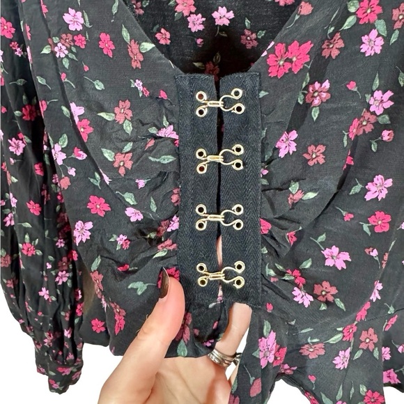 For Love & Lemons Isabella Ruched Corset Hook and Eye Top in Cherry Blossom - Picture 8 of 14